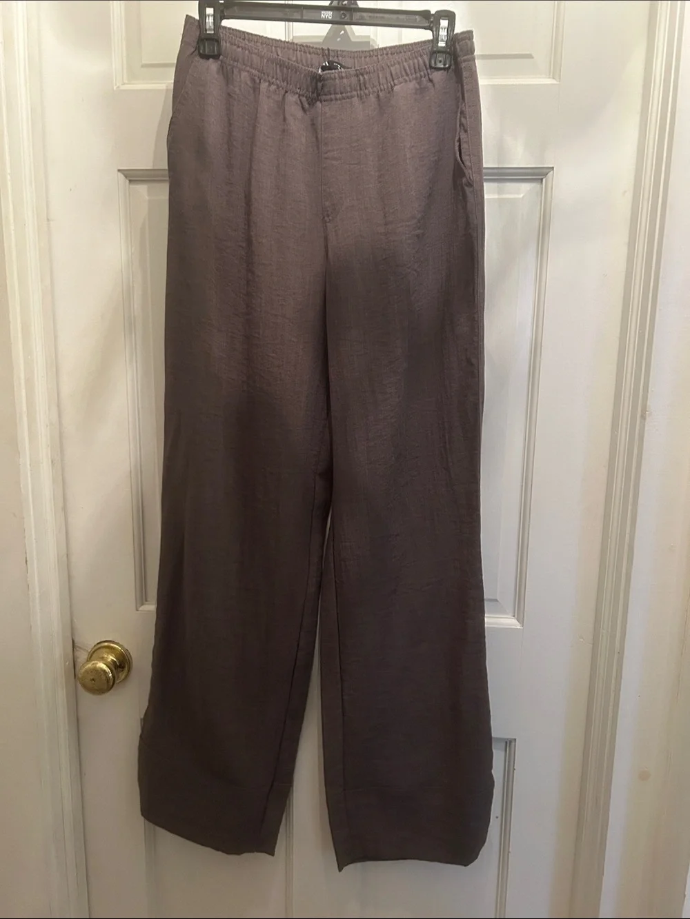 Zara Linen Wide Leg  Elastic Waist Pants in Mauve Brown